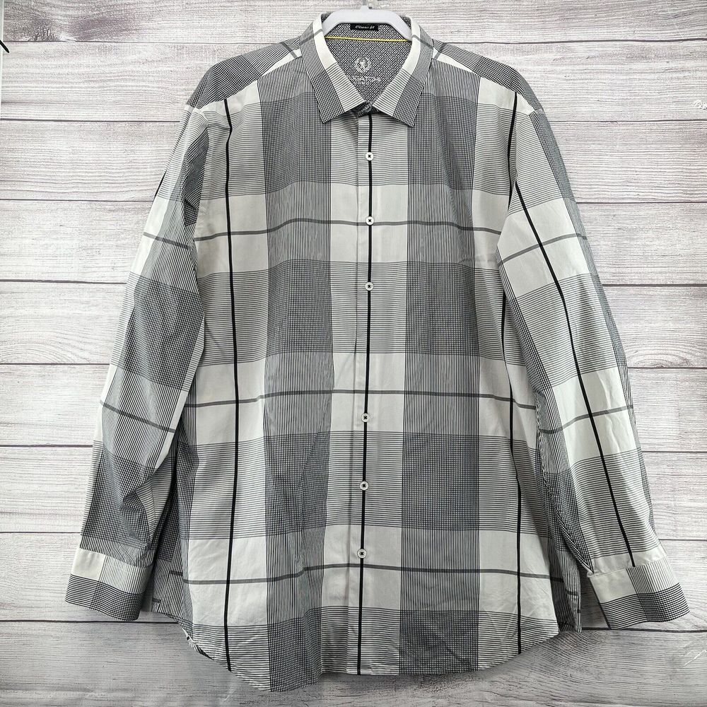 Bugatchi Men’s‎ 2XL  Black &White Classic Fit Long Sleeve Button Up Flip Cuff